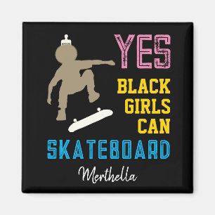 Aimant OUI LES FILLES PEUVENT SKATEBOARD Retro Afro Skate