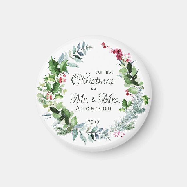 Aimant Our First Christmas Mr et Mme Modern Wreath (Devant)