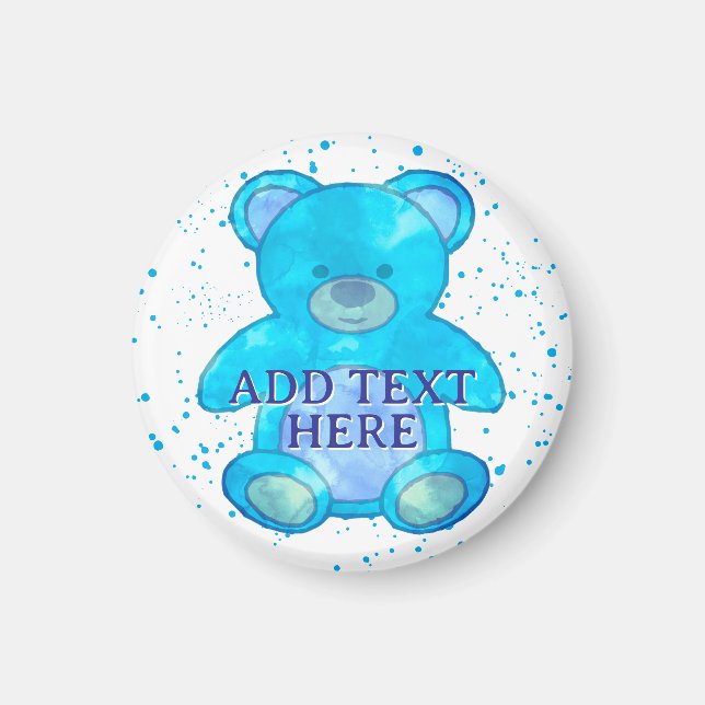 Aimant Ours Bébé Cute En Bleu Texte Personnalisé (Devant)