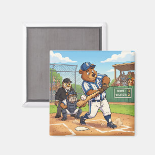 Aimant Ours de dessin animé jouant au baseball