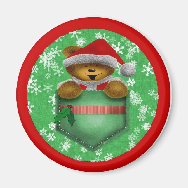 Aimant Ours de poche père Noël (Devant)
