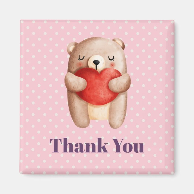 Aimant Ours en peluche mignon portant un Merci du coeur r (Devant)