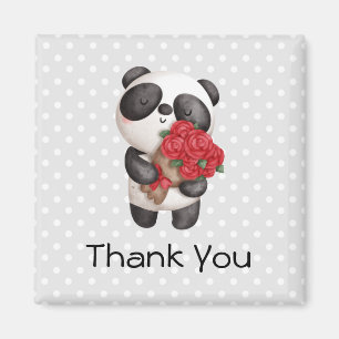 Aimant Ours Panda mignonne avec Merci Bouquet Rose