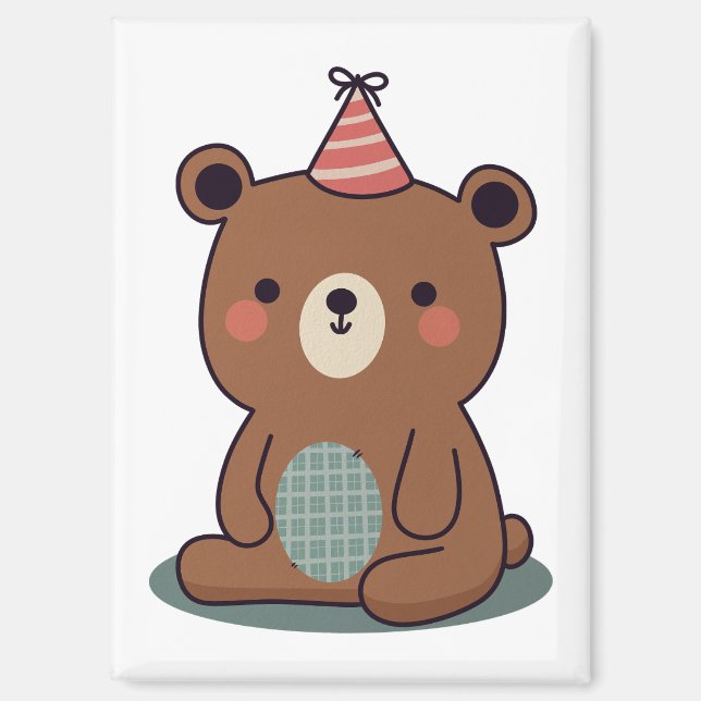 Aimant Ourson Mignon Portant Un Chapeau De Fête (Recto)