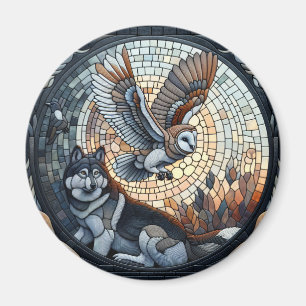 Aimant Owl et Loup Mosaic Ai Art