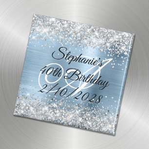 Aimant Pailleté Argent Monogramme Bleu Clair 40e Annivers