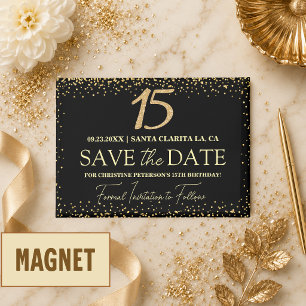 Aimant Paillettes d'or noir 15e anniversaire Enregistrer 