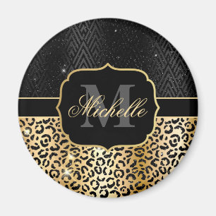 Aimant Paillettes Noir & Or Glamour Taches de Léopard & A