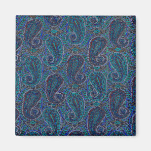 Aimant Paisley Bleu Indien Boho Classique Vintage