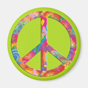 Aimant Paix de flower power vert clair