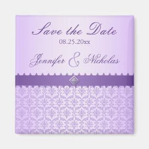 Aimant Pale Lilac Metallic Damask & Ribbon Enregistrer la