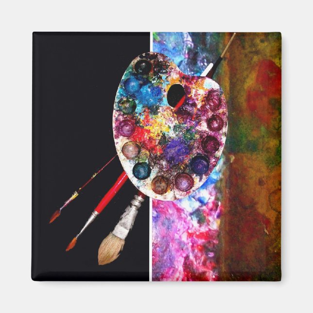 AIMANT PALETTE DE COULEUR ARTISTE PEINTRE ET BROUSHES (Devant)