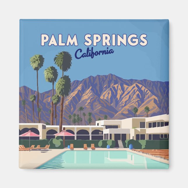 Aimant Palm Springs California Pool Hotel Trees Retro (Devant)