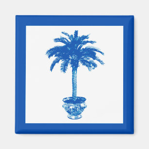 Aimant Palmier en pot - bleu cobalt et blanc