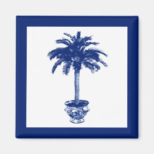Aimant Palmier pointillé - bleu marine et blanc