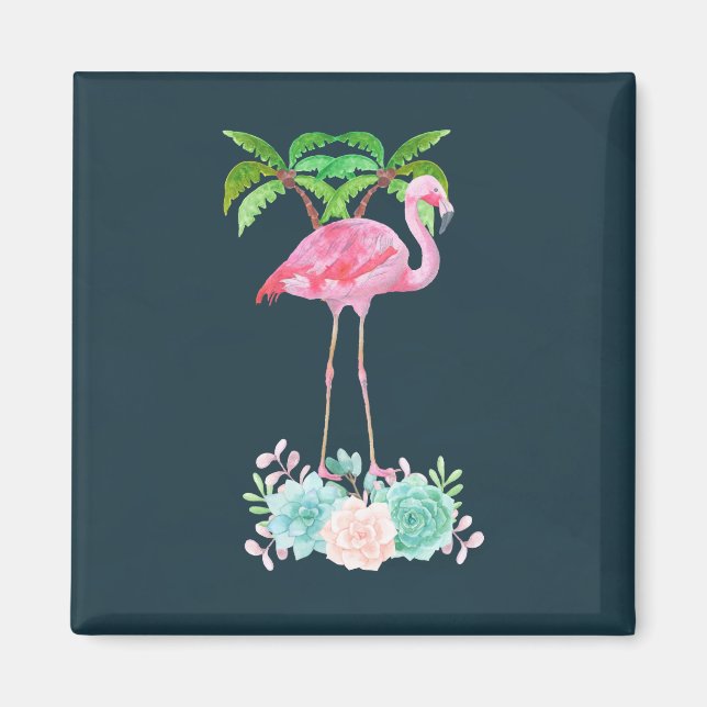 Aimant Palmiers Flamants roses roses et succulents florau (Devant)