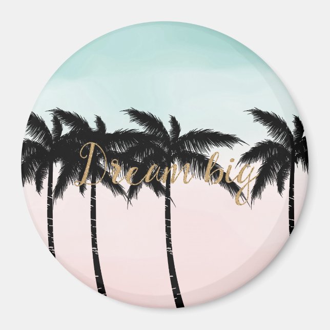 Aimant Palmiers tropicaux Pink Mint Ombre rêve d'or grand (Devant)