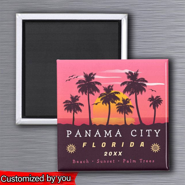 Aimant Panama City Florida Retro Sunset Palm tree 1960 (Créateur téléchargé)