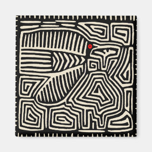 Aimant Panama Kuna Indian Mola Pajaro - noir blanc