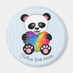 Aimant Panda Aquarelle Cute Avec Coeur Arc En Ciel