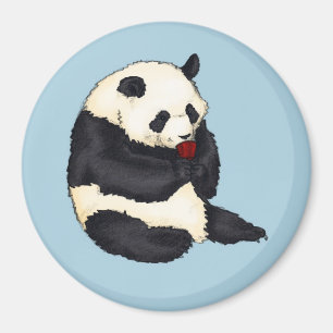 Aimant Panda avec tasse de thé rouge
