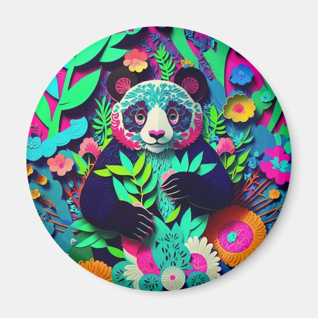Aimant Panda illusion 3D en faux découpage papier (Devant)