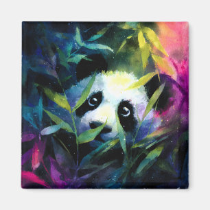 Aimant Panda Peeking Bamboo Aquarelle
