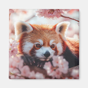 Aimant Panda Rouge Parmi Les Fleurs De Cerisiers
