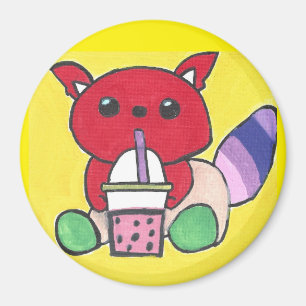 Aimant Panda roux buvant du Boba