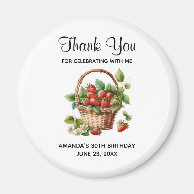Aimant Panier mignon rempli de Merci de fête de fraises (Devant)
