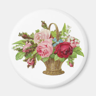 Aimant Panier rose de fleur de cru