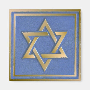 Aimant Panneau d'art en étoile de David bleu or 