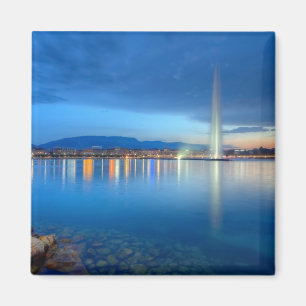 Aimant Panorama de Genève avec fontaine célèbre, Suisse,