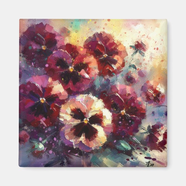Aimant Pansies impressionnistes de marron peint floral (Devant)