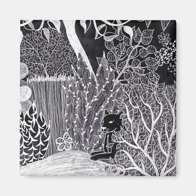 Aimant Panthère noire dans la jungle - dessin au crayon (Devant)