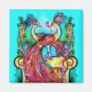 Aimant PAONS AMOUREUX  MONOGRAMME rouge bleu turquoise ve