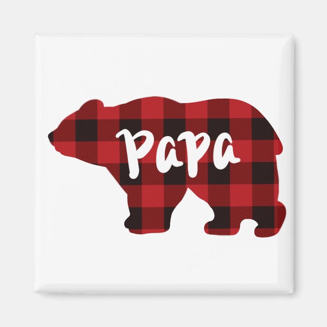 Aimant Papa Bear - carreau de buffle rouge et noir (Devant)