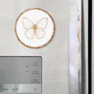 Aimant Papillon blanc pailleté de faux or  