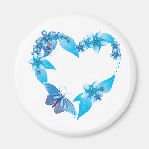 Aimant Papillon bleu coeur floral