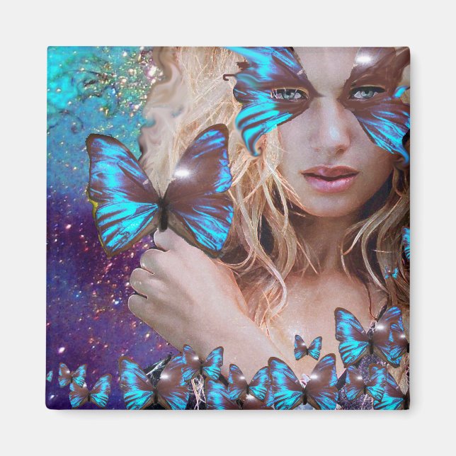 AIMANT PAPILLON BLEU DANS DES ÉTINCELLES DE TEINT VERT ET (Devant)