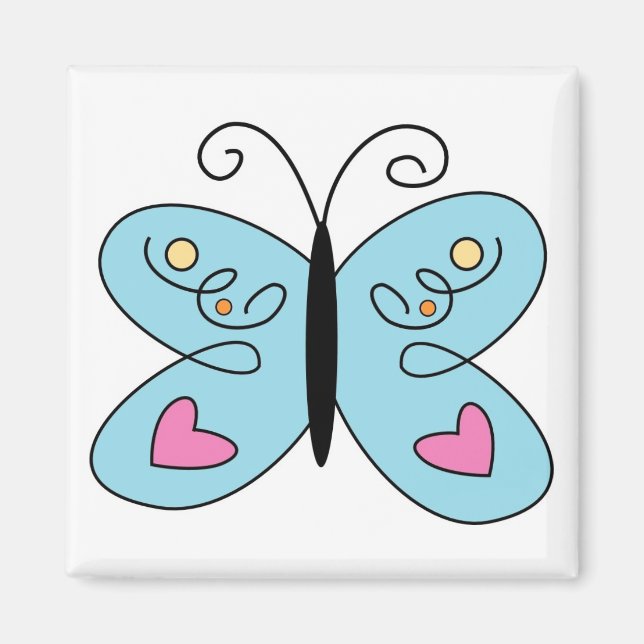 Aimant Papillon bleu Whimsical avec ailes du coeur (Devant)
