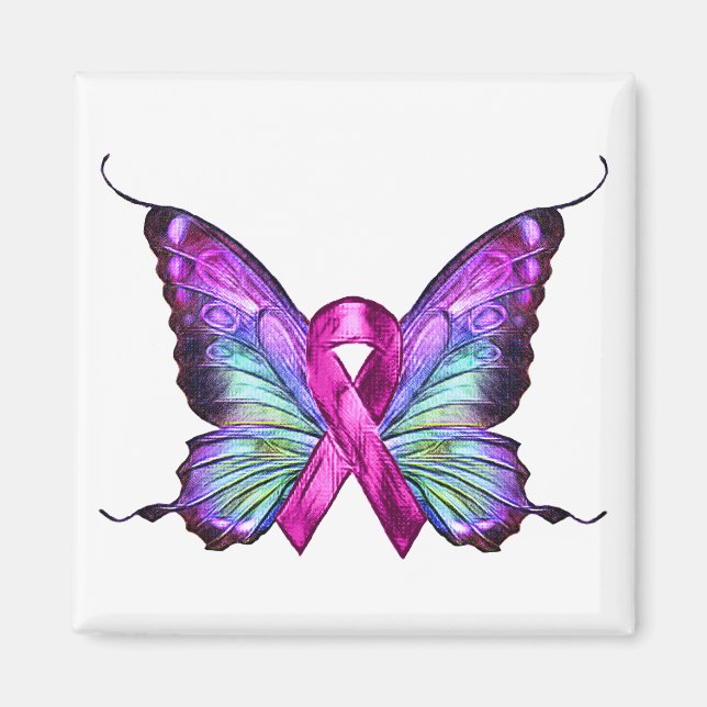 Aimant Papillon coloré de sensibilisation au cancer du se (Devant)