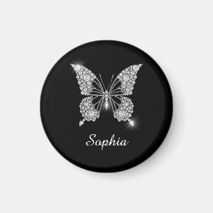 Aimant Papillon Diamant Blanc, Nom DO-IT-YOURSELF Script,