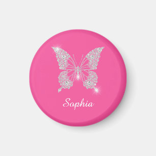 Aimant Papillon Diamant Blanc, Nom du script, Rose