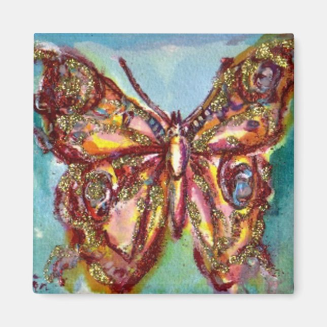 AIMANT PAPILLON D'OR SUR FOND BLEU (Devant)