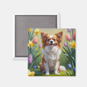 Aimant Papillon Fleurs de printemps de chien Peinture