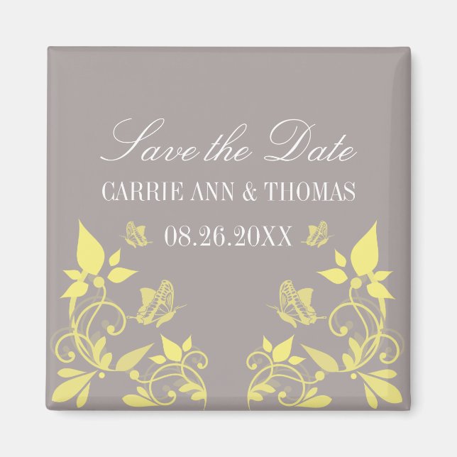 Aimant Papillon floral Enregistrer l'aimant de date, jaun (Devant)