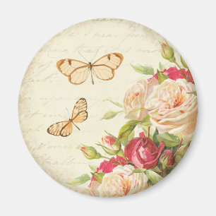 Aimant papillon floral rose vintage