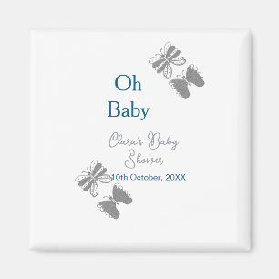 Aimant Papillon gris bleu baby shower oh bébé moderne tex