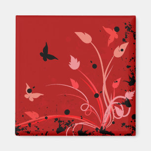 Aimant Papillon grunge rouge